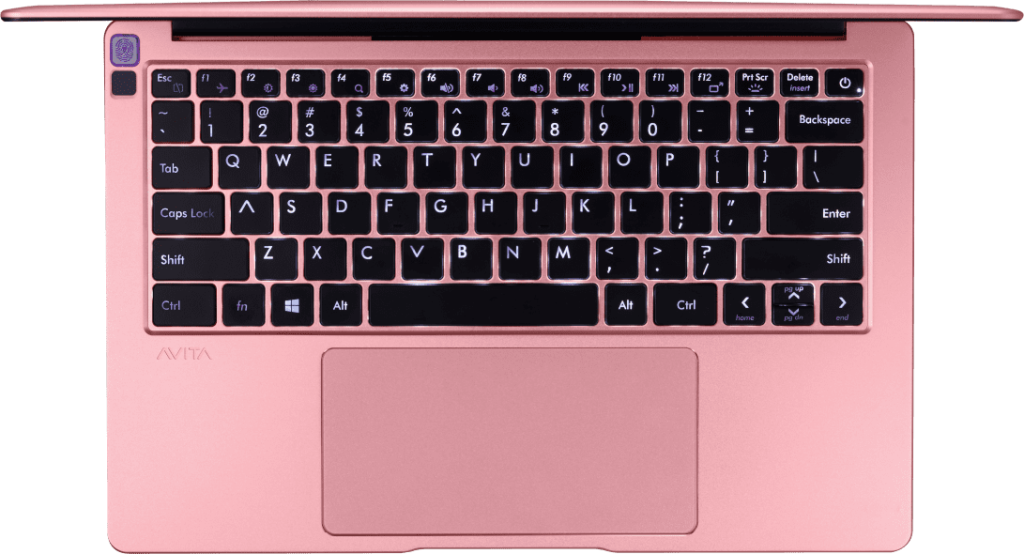 Pink laptop.