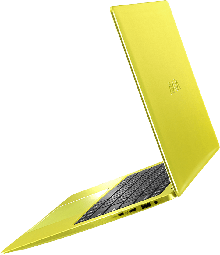 Yellow laptop.
